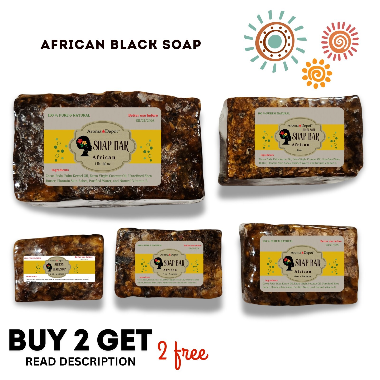 Raw African Black Soap 8 oz. Unrefined Organic Natural Skin Body Hair Face Wash