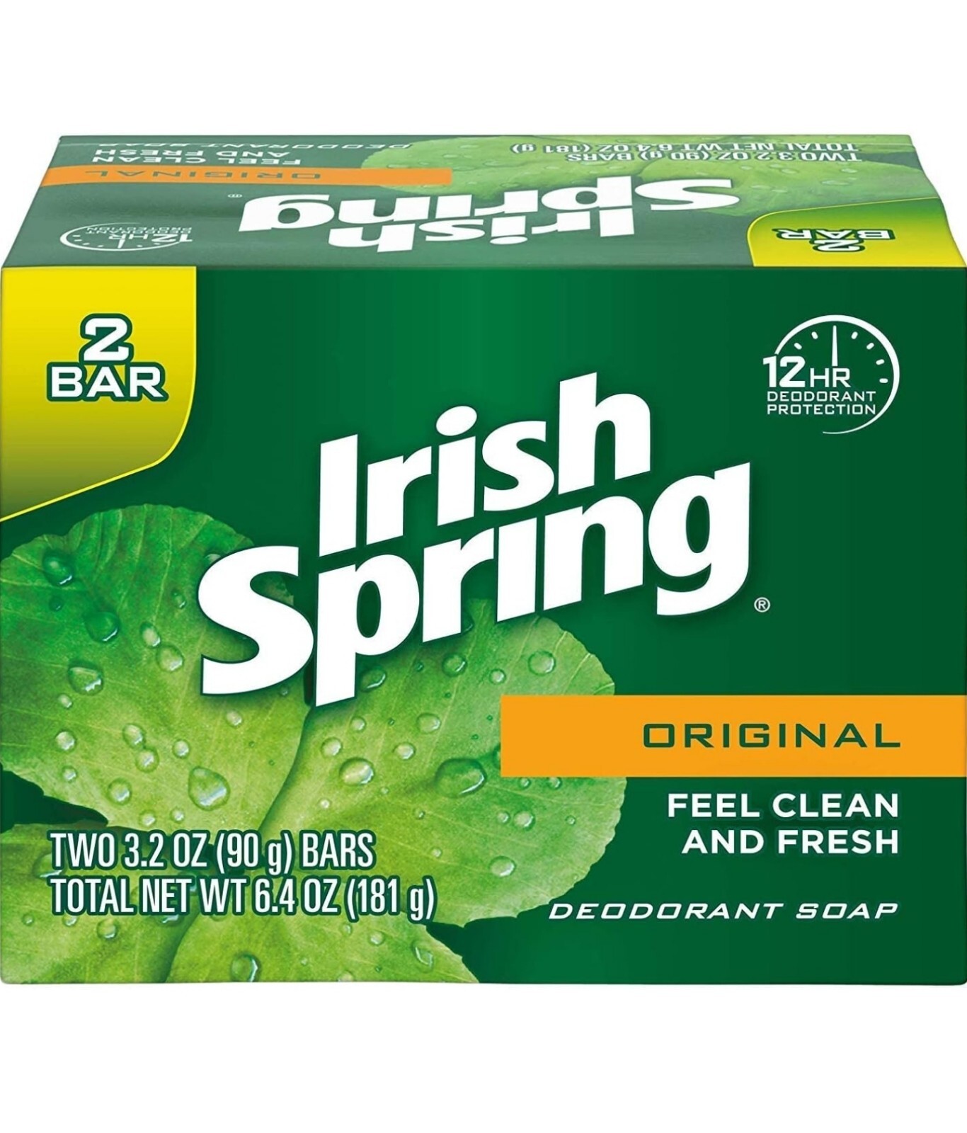 3 Pack Irish Spring Original Deodorant Bar Soap, 3.20 oz bars, 90g Each Bar.