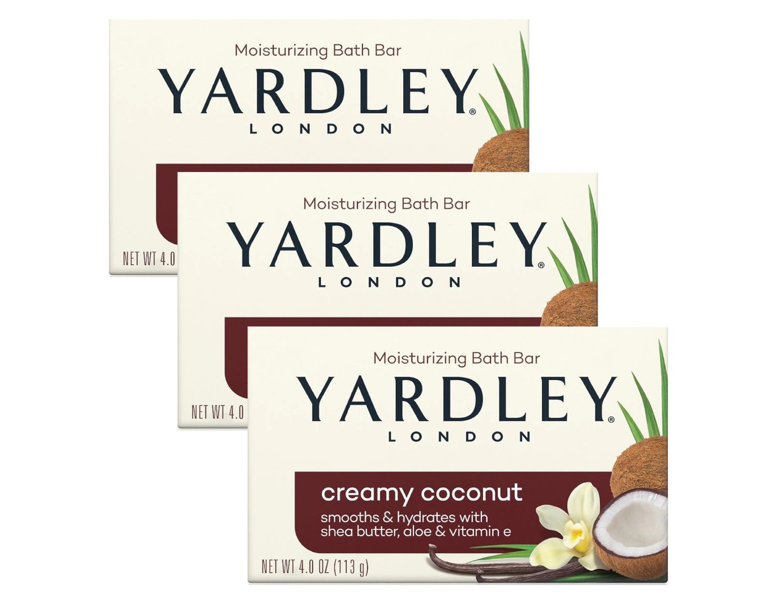 Yardley London Moisturizing Bath Bar Creamy Coconut 4oz. – Pack of 3