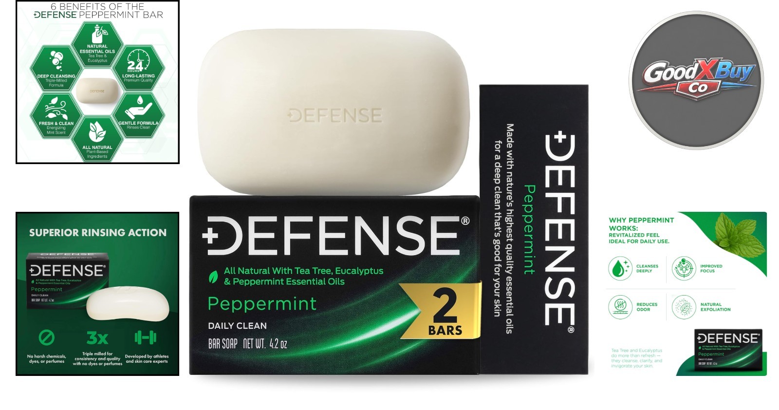 2pk Natural Peppermint Bar Soap for Men with Tea Tree & Eucalyptus Oil