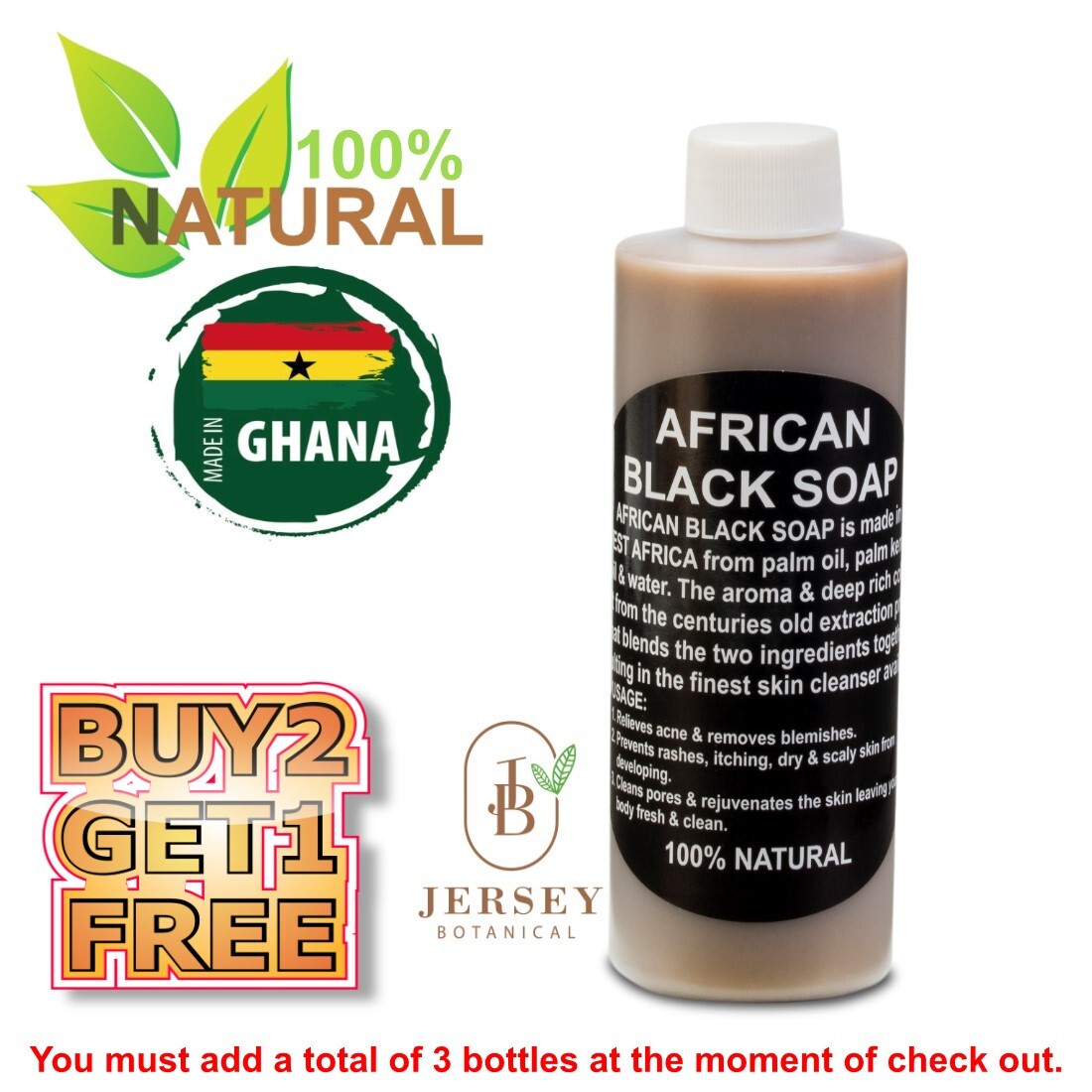 Liquid African Black Soap 8 oz 100% Pure Natural Raw Organic Face Body Bath Wash