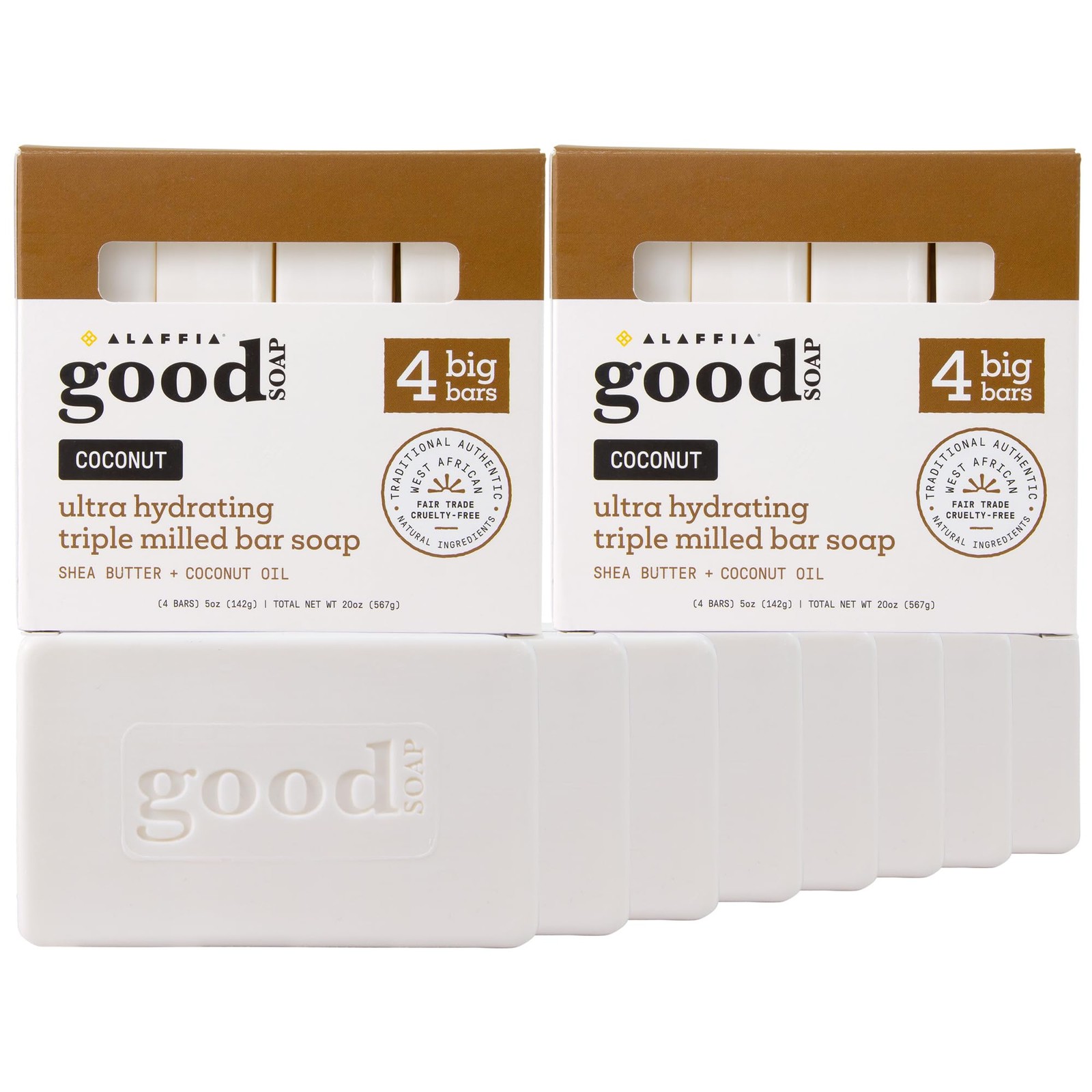 Coconut Soap 2-Pack (8 Bars) – Long-Lasting, Triple-Milled with Shea Butter