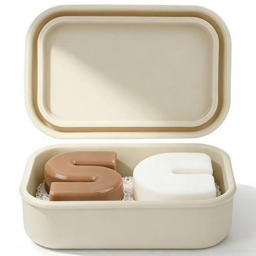 Silicone Shampoo Bar Travel Case with Drain Pad – Leak Proof Bar Off-white