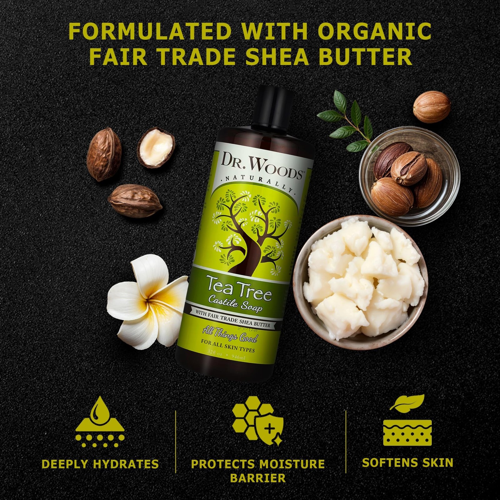 Dr. Woods Pure Tea Tree Liquid Castile Soap with Organic Shea Butter, 32 Ounc…