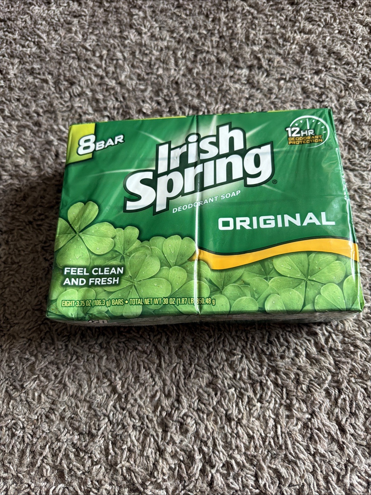 New Irish Spring Original 8 Bar Soap Pack 3.75 Oz 12 Hr Protection Clean Fresh