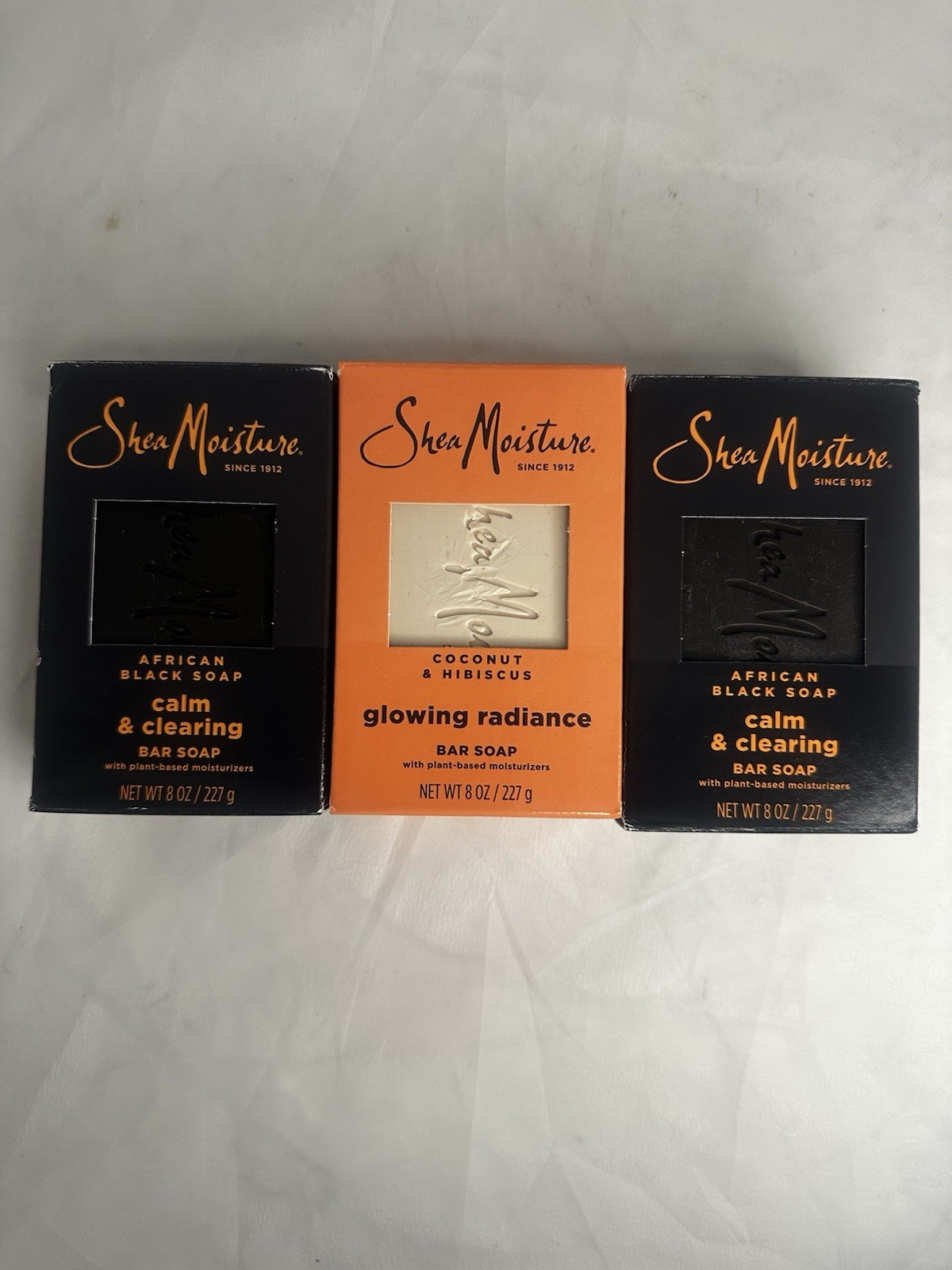 (3) Shea Moisture Bar Soap, 2-African Black & 1-Coconut Hibiscus, 8oz