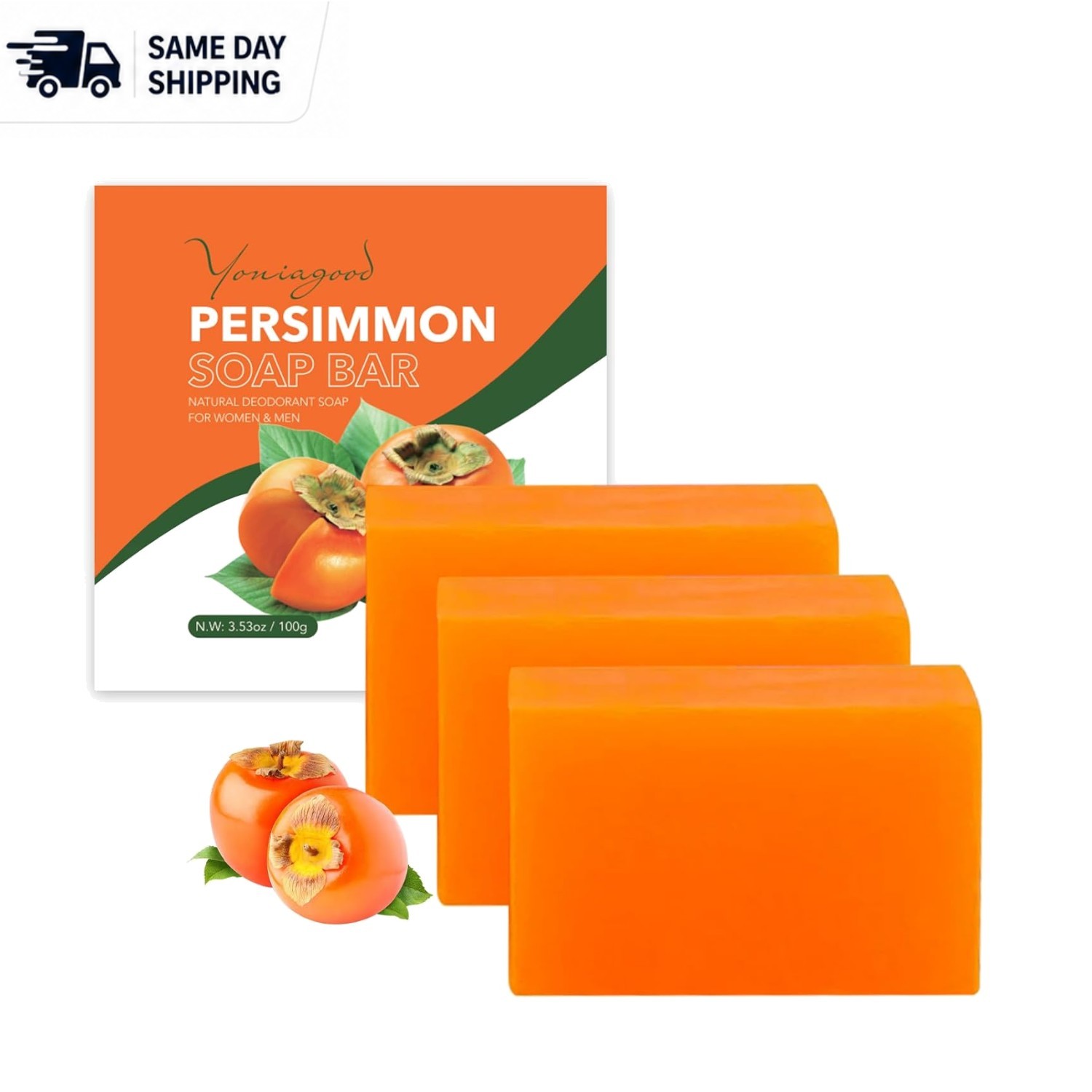 Refreshing 3 PCS Persimmon Soap Bars for All Skin Types – Handmade Quality