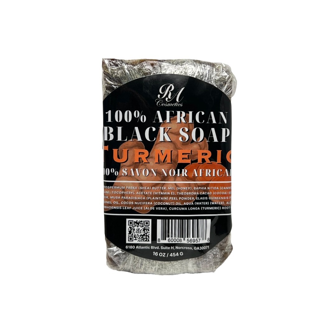 RA Cosmetics 100% Pure Raw African Black Soap With Turmeric Oil – 1lb