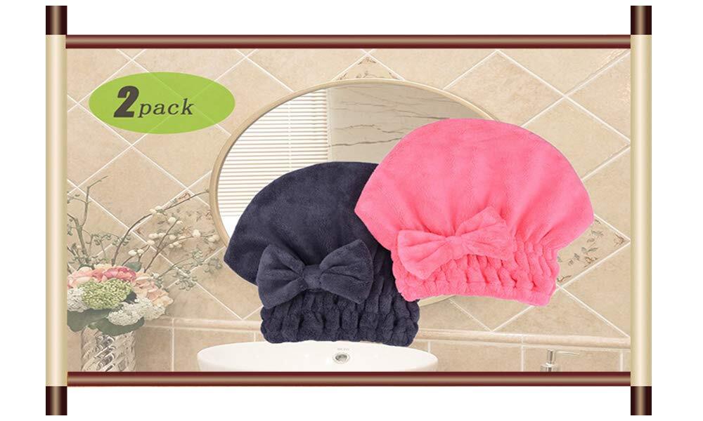 Microfiber Hair Drying Towels Head wrap with Bow-knot 1darkgrey+rose Red