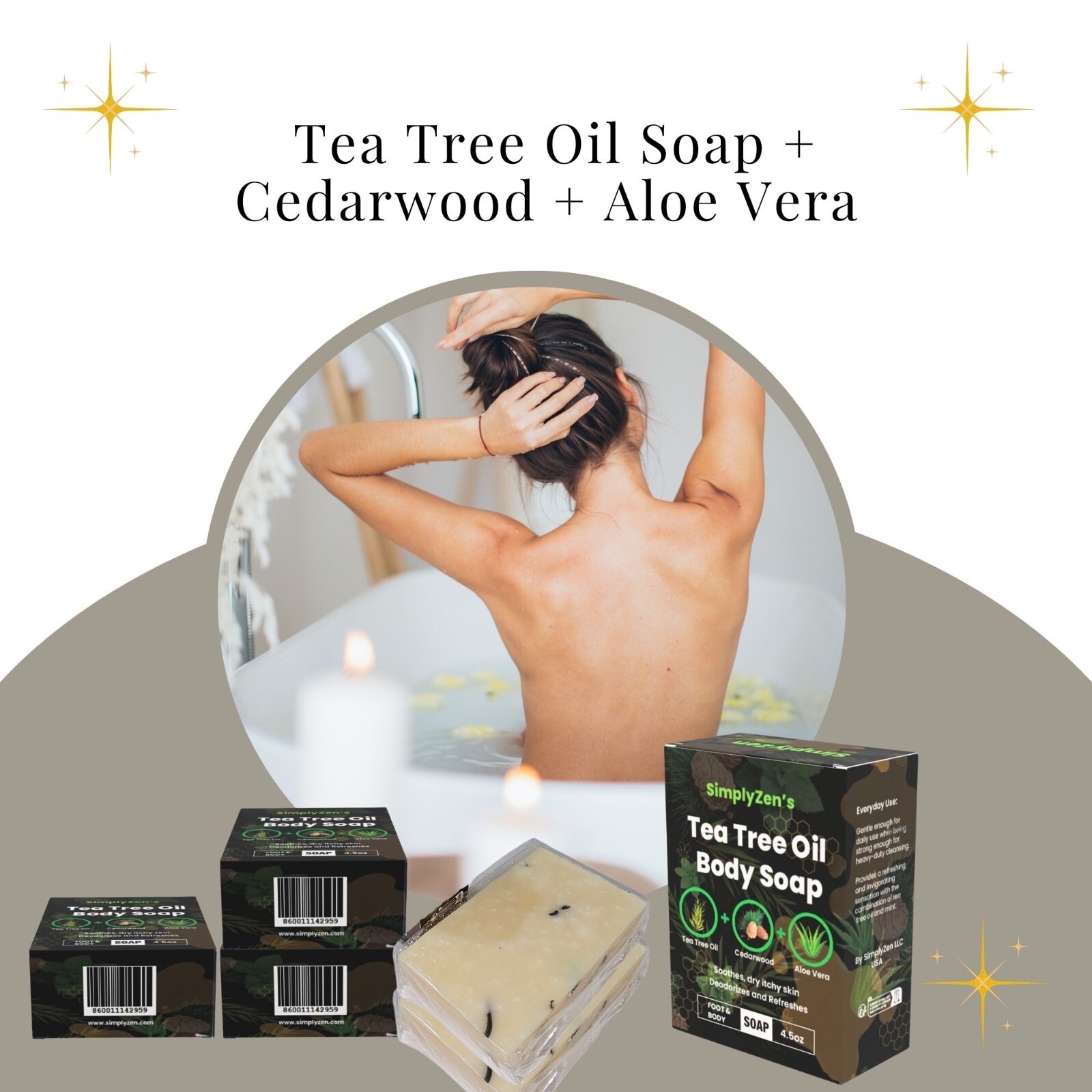 Antifungal Tea Tree Oil Soap For Athletes Foot Jock Itch Acne Eczema 4.5 Oz