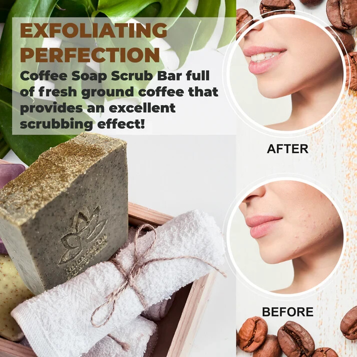 1 Vegan Cold Process Coffee Scrub Natural Soap Bar – Exfoliating, Square