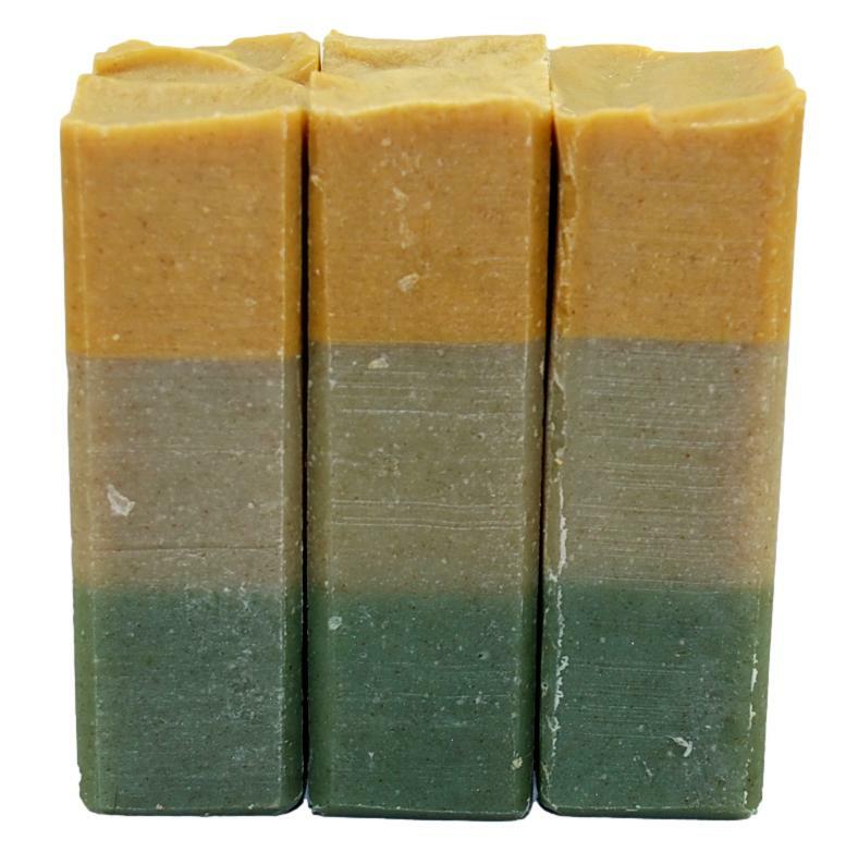 Tea tree, French green clay, and Colloidal oatmeal. Handcrafted bar soap.