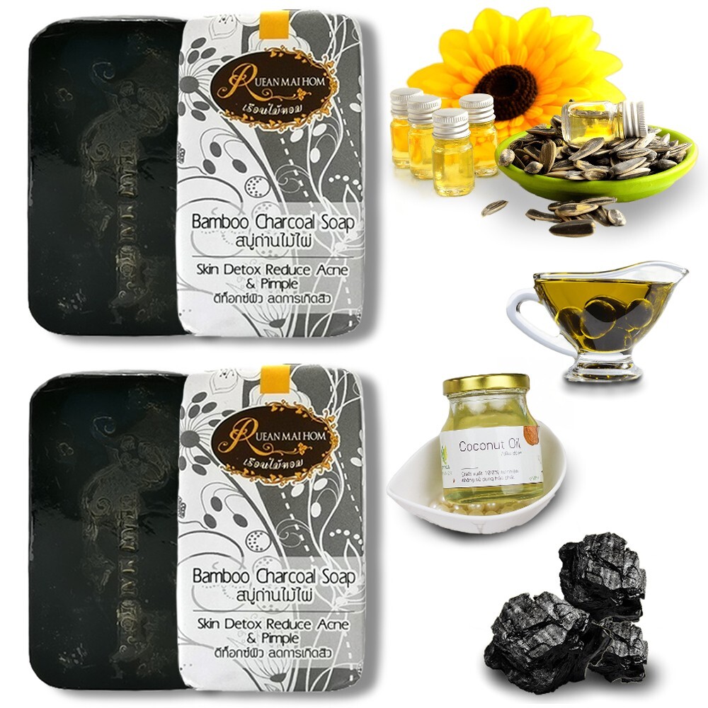 Bamboo charcoal soap Facial Thai Organic Natural Herbal Health 80g 2 Pcs