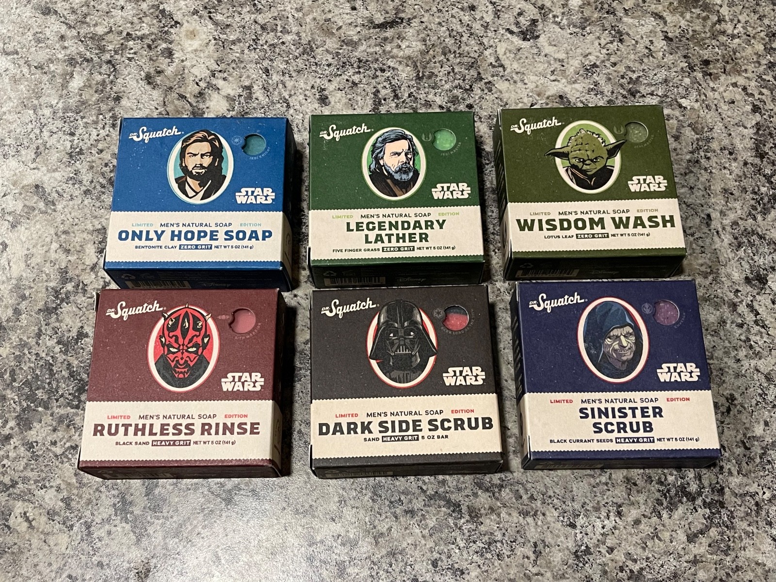 Dr Squatch Limited Edition STAR WARS Soap Complete 6 Bar Set Lot RARE! Vader