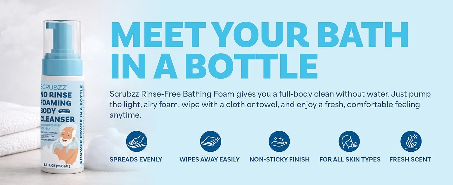 No Rinse Body Wash for Elderly, Gentle 8.5 fl oz Rinse Cleansing Foam for