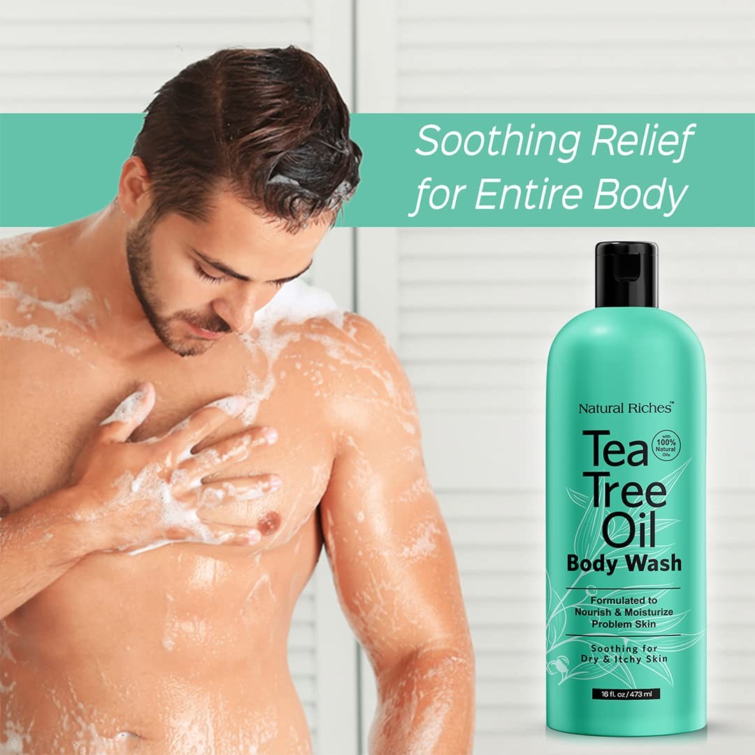 Natural Riches Tea Tree Oil Body Wash, 2×16 fl oz 16 Fl Oz (Pack of 2), Clear