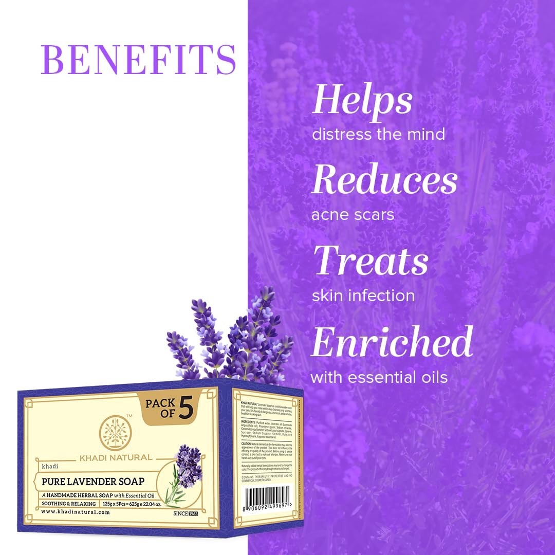 Khadi Natural Ayurvedic Pure Lavender Soap moisturization Beauty Skin Pack of 5