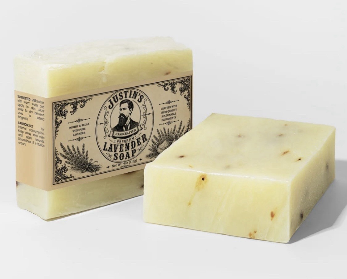 Justin’s Handcrafted Premium Lavender Body & Hand Bar Soap, 4 oz