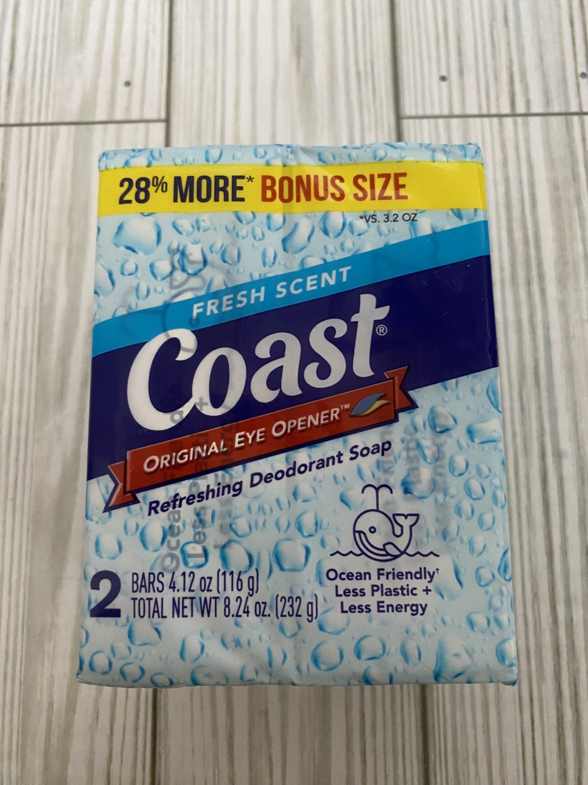 Coast Deodorant Soap Pack Of 2 Bar Fresh Scent 4.12 oz Each Eye Opener Bonus SZ