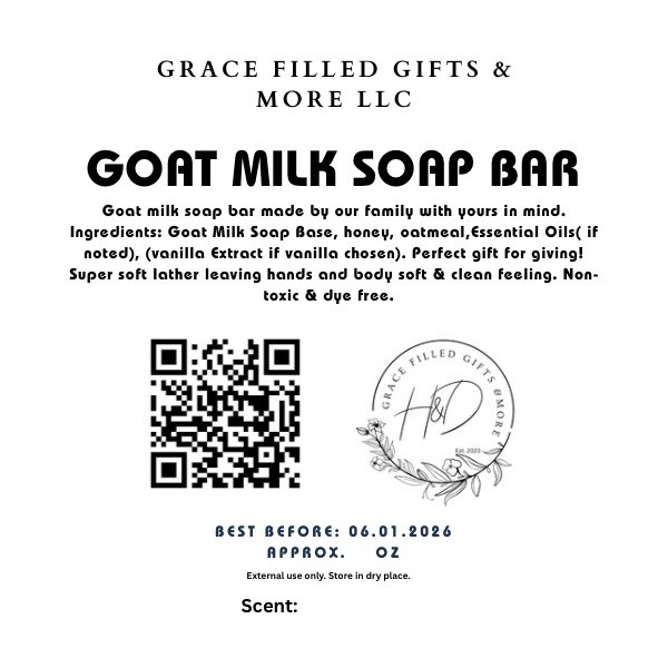Homemade Bar Soap-Non-Toxic & Dye Free, Goat Milk Soap Based with Oatmeal &Honey