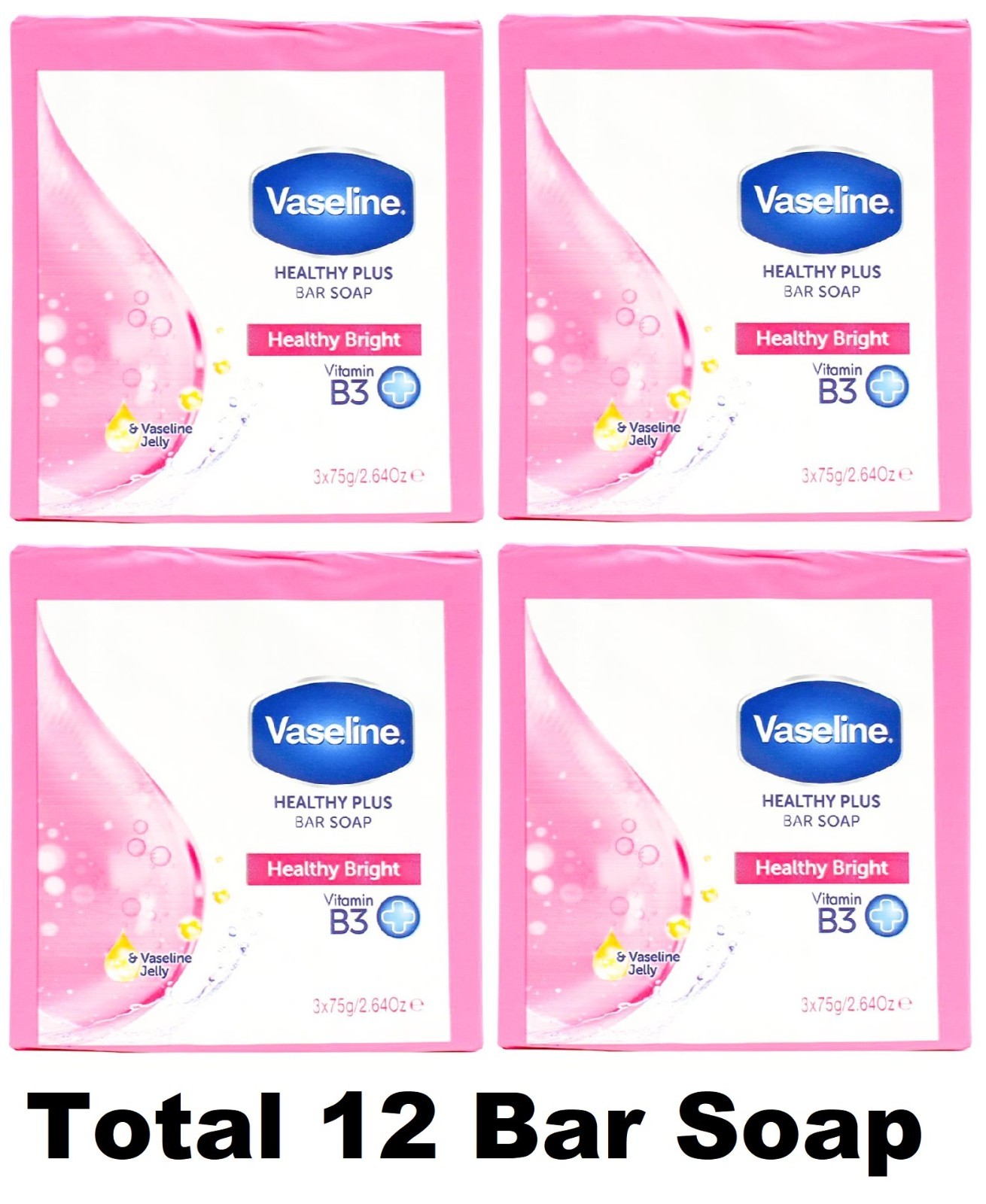 12 x VASELINE 75g HEALTHY PLUS BAR SOAP HEALTHY BRIGHT VITAMIN B BRAND NEW