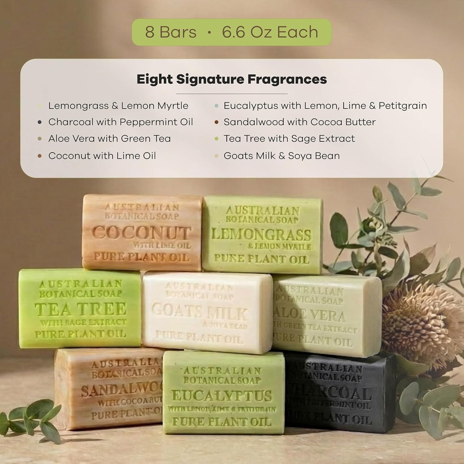 Gentle Cleansing 8-Soap Variety Pack – Goat Milk, Charcoal, Aloe, 6.6 oz Bars