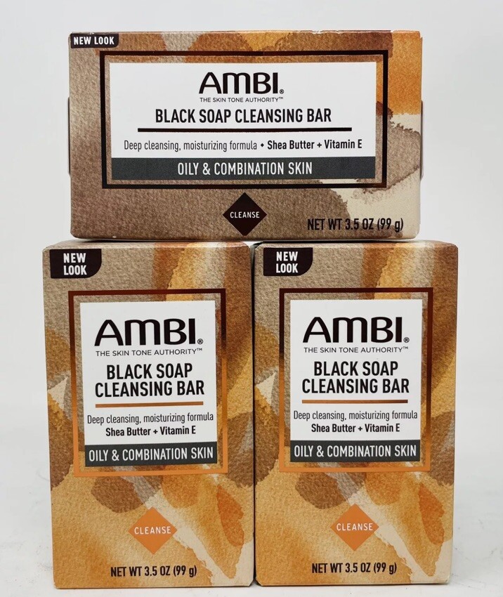 PACK OF 3 AMBI Skin Care Soap Black soap With Shea Batter 3.5 oz FREE SHIPPING