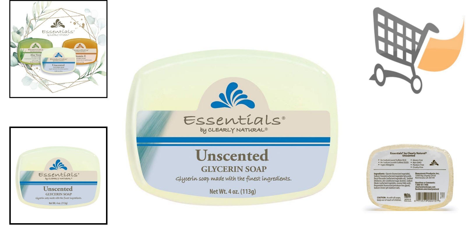 Glycerin Bar Soap Unscented 4oz Pack of 12 Hypoallergenic Natural Ingredients