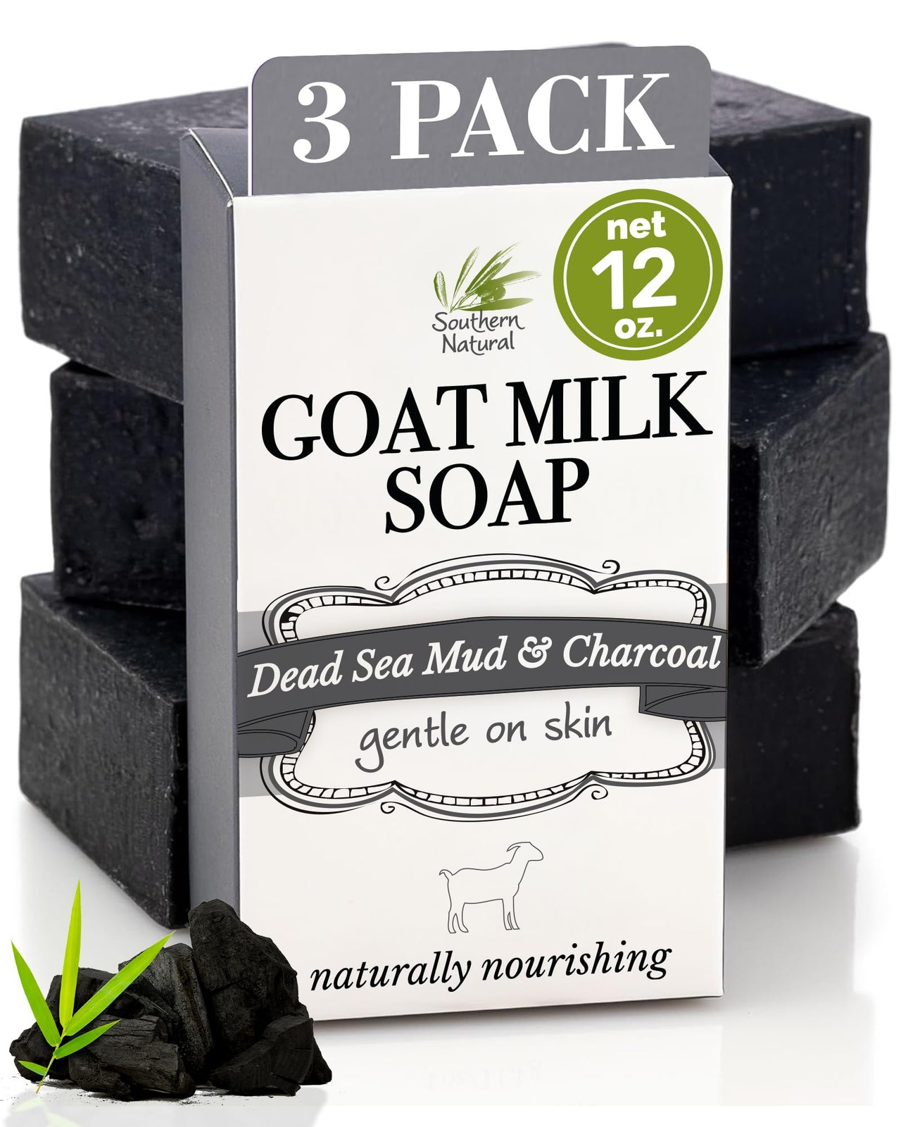 Southern Natural Activated Charcoal Soap Bar (3 Pack) 4 Ounce (Pack of 3)