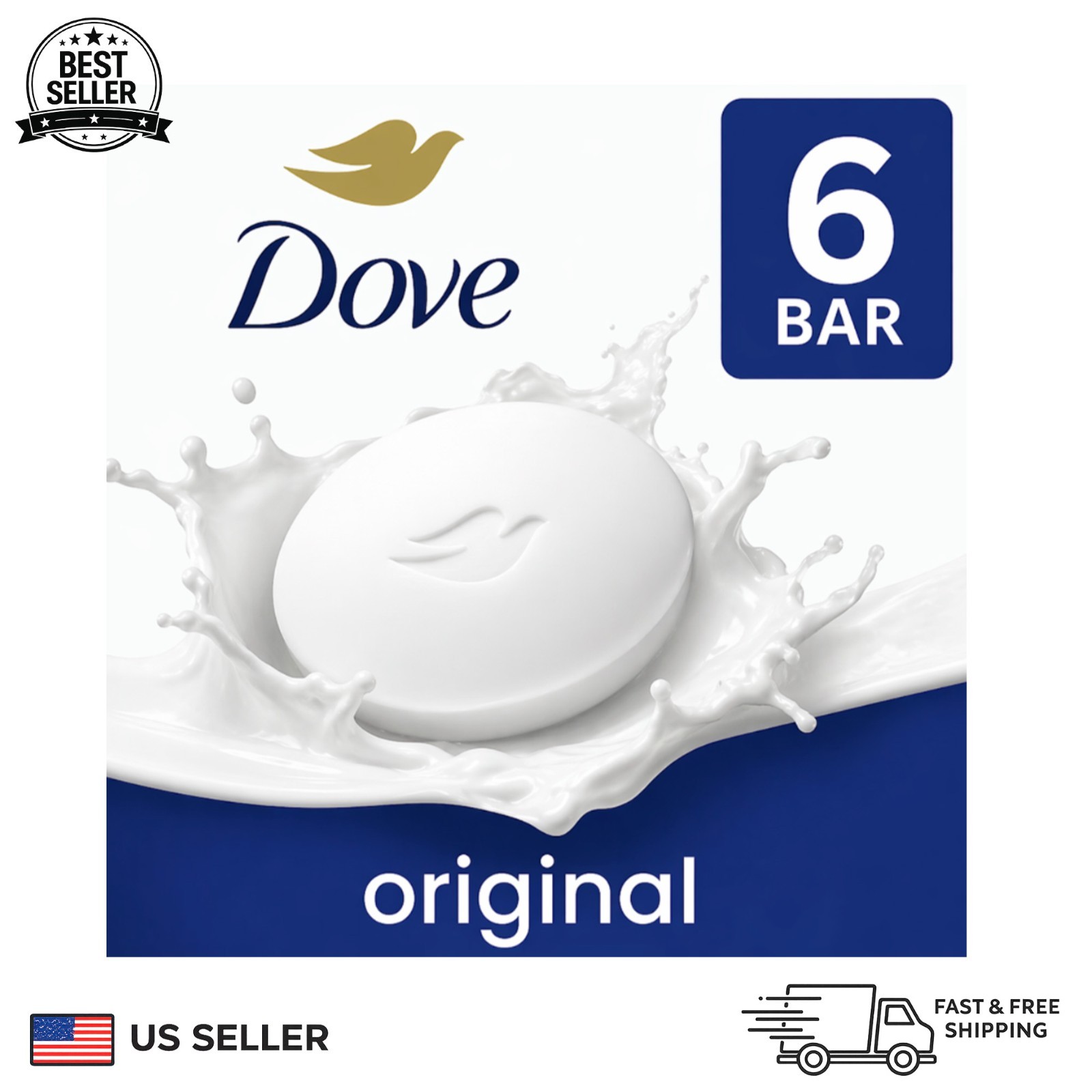 Dove Original Beauty Bar Soap 6 Pack 3.75 oz Moisturizing Cream Skin Cleanser