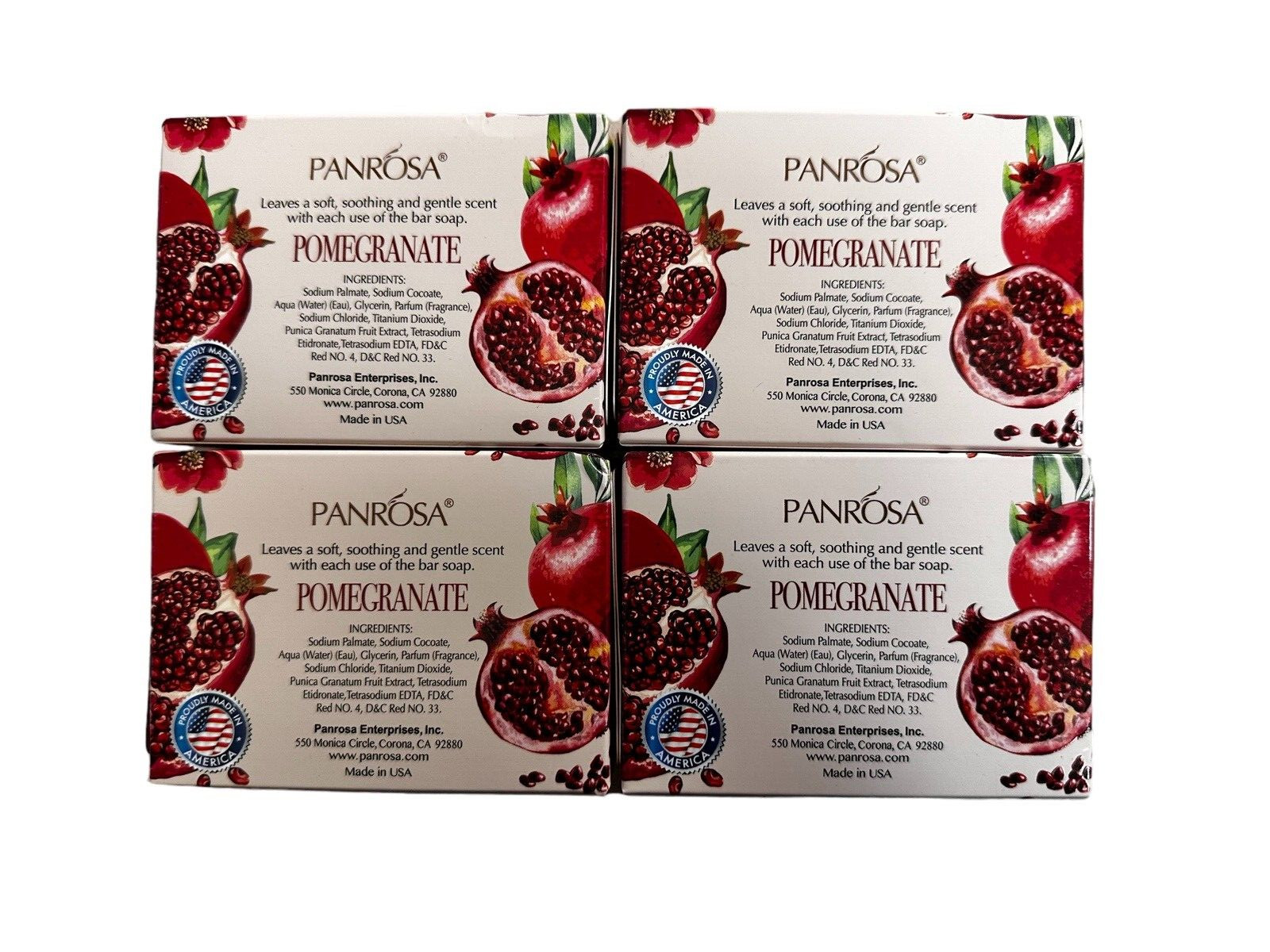 Panrosa POMEGRANATE Fruit Essence Bar Soaps (Qty 4) 3.5 oz EA Made in USA