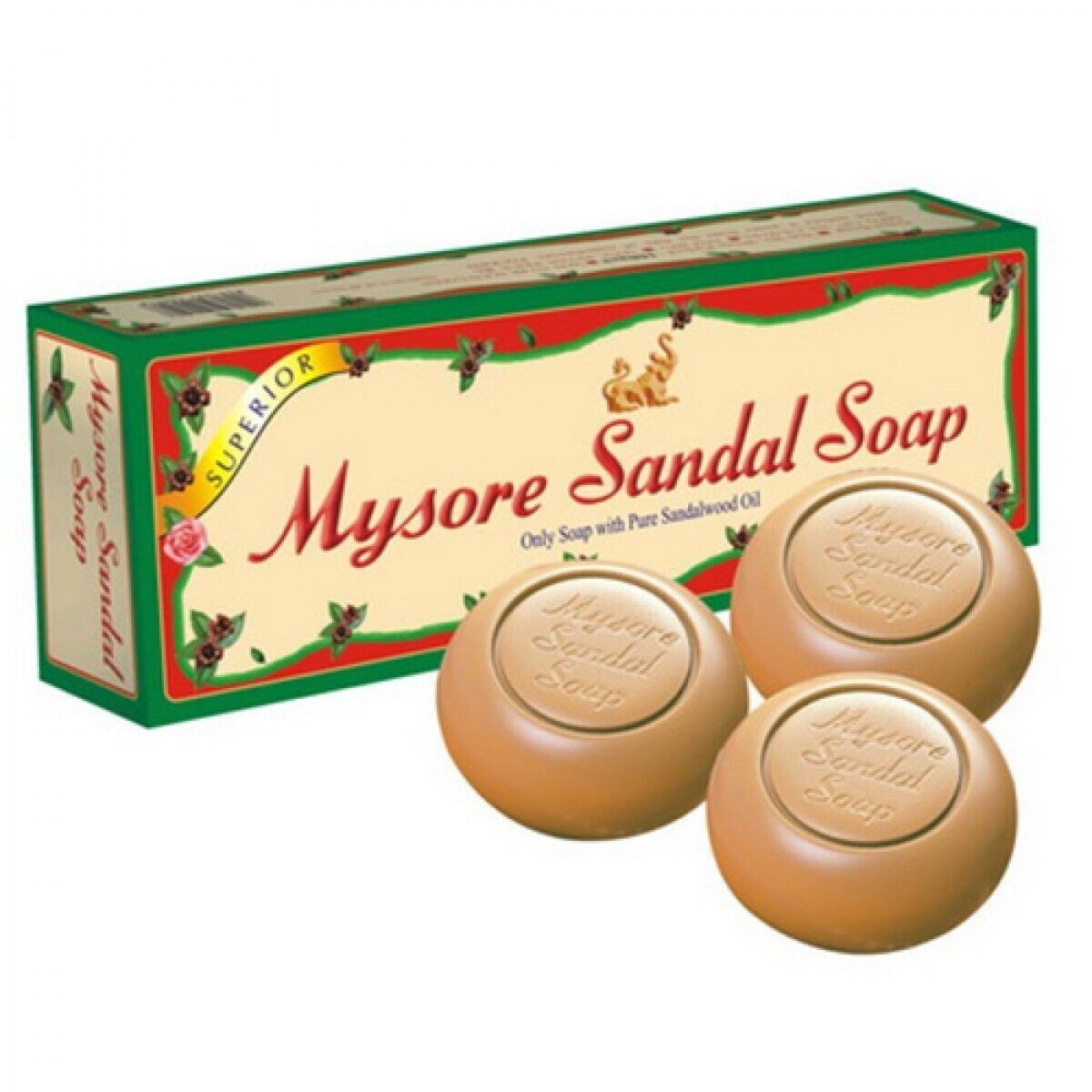Mysore Sandal Soap Made from Sandalwood oil Ayurvedic, 150G x 3