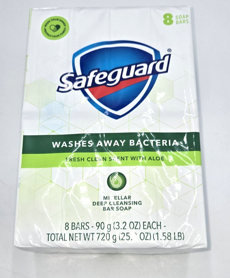 Safeguard Bar Soap with Aloe, Fresh Clean Scent, 4 oz, Pack of 8