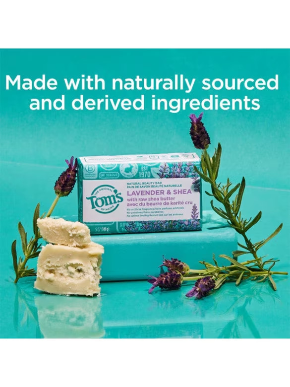 Tom’s of Maine Natural Beauty Bar Soap, Lavender & Raw Shea Butter 5oz [2 PACK]