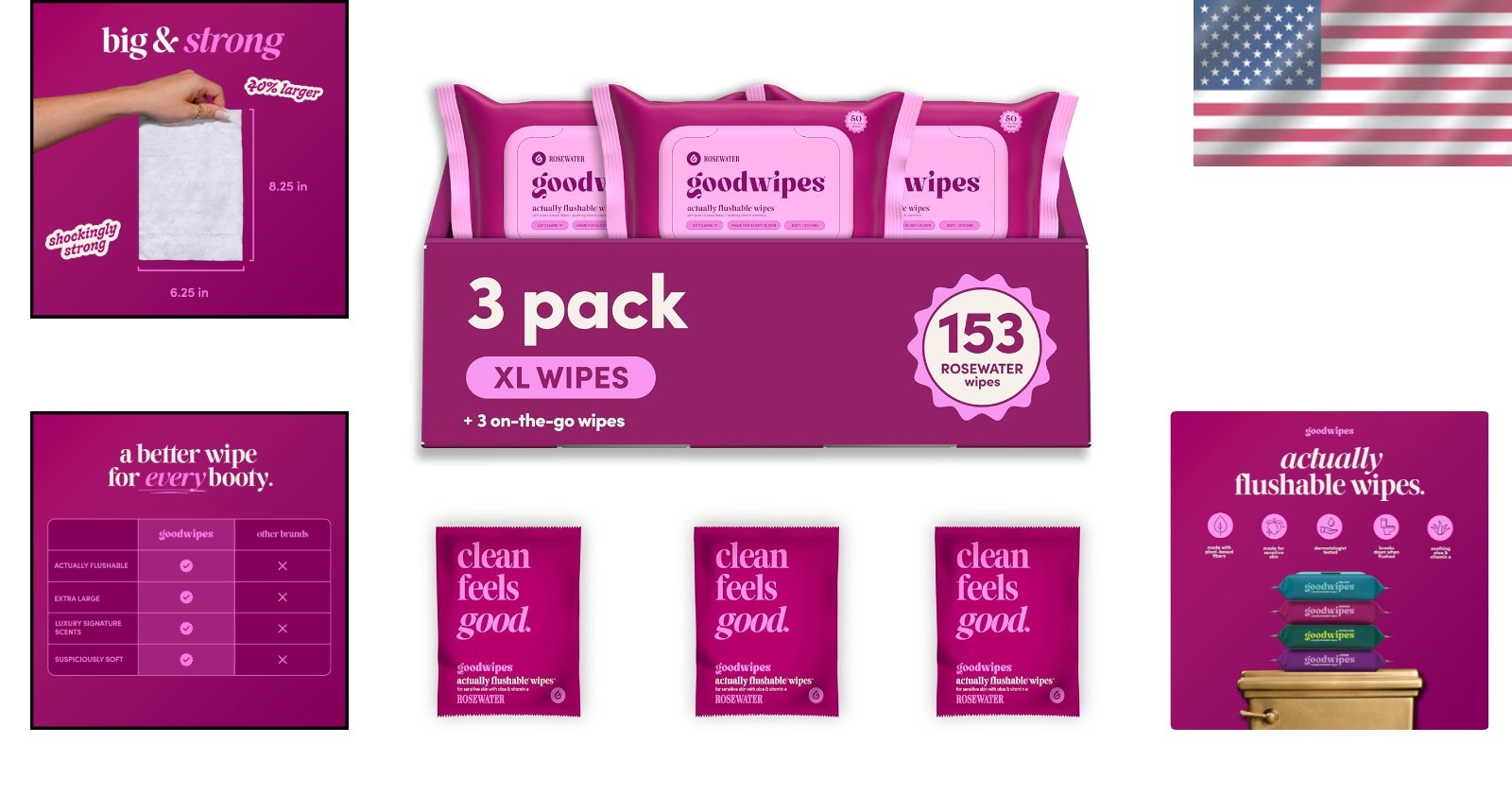 Flushable Wet Wipes Rosewater Adults Large Safe Septic Travel Bathroom