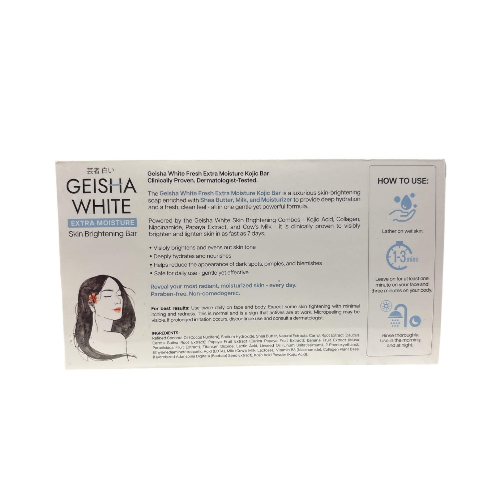 Geisha White Kojic Bar Soap 3x65g with Collagen, Niacinamide & Papaya Milk