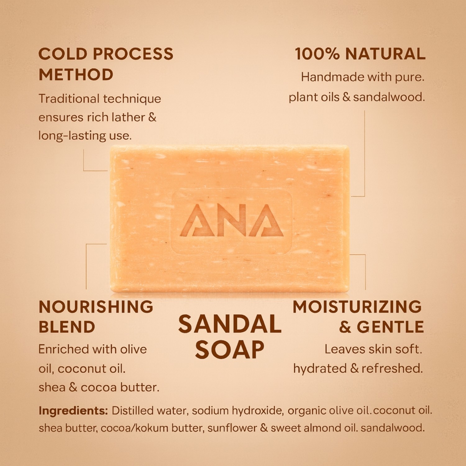 100% Natural Ingredients Handmade Sandal Soap for Body and Face Wash Daily Use