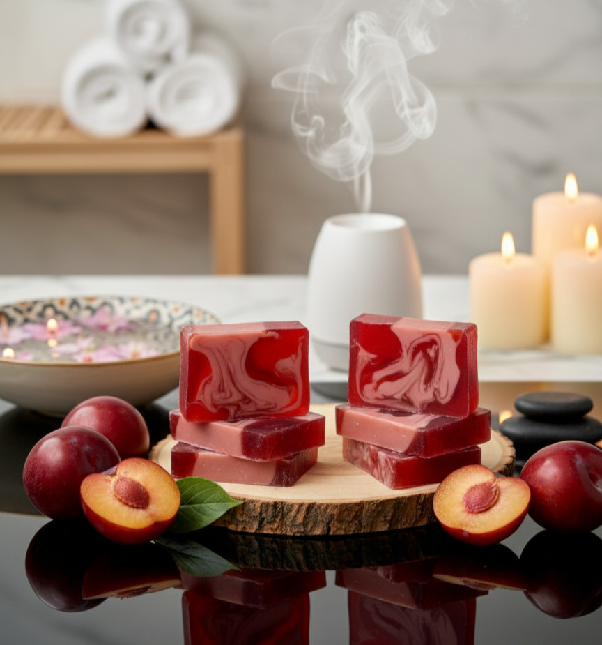 Plum & Handmade Soap Bars 100% Natural, Aromatherapy 4 Soaps Made in Latvia