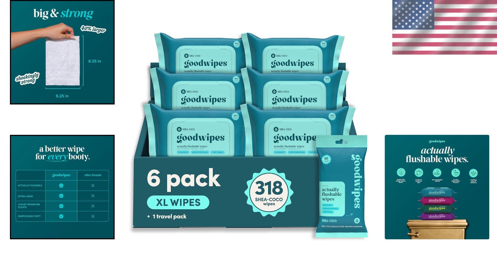 Flushable Wipes Adults Shea Coco Extra Large 318 Count Septic Safe