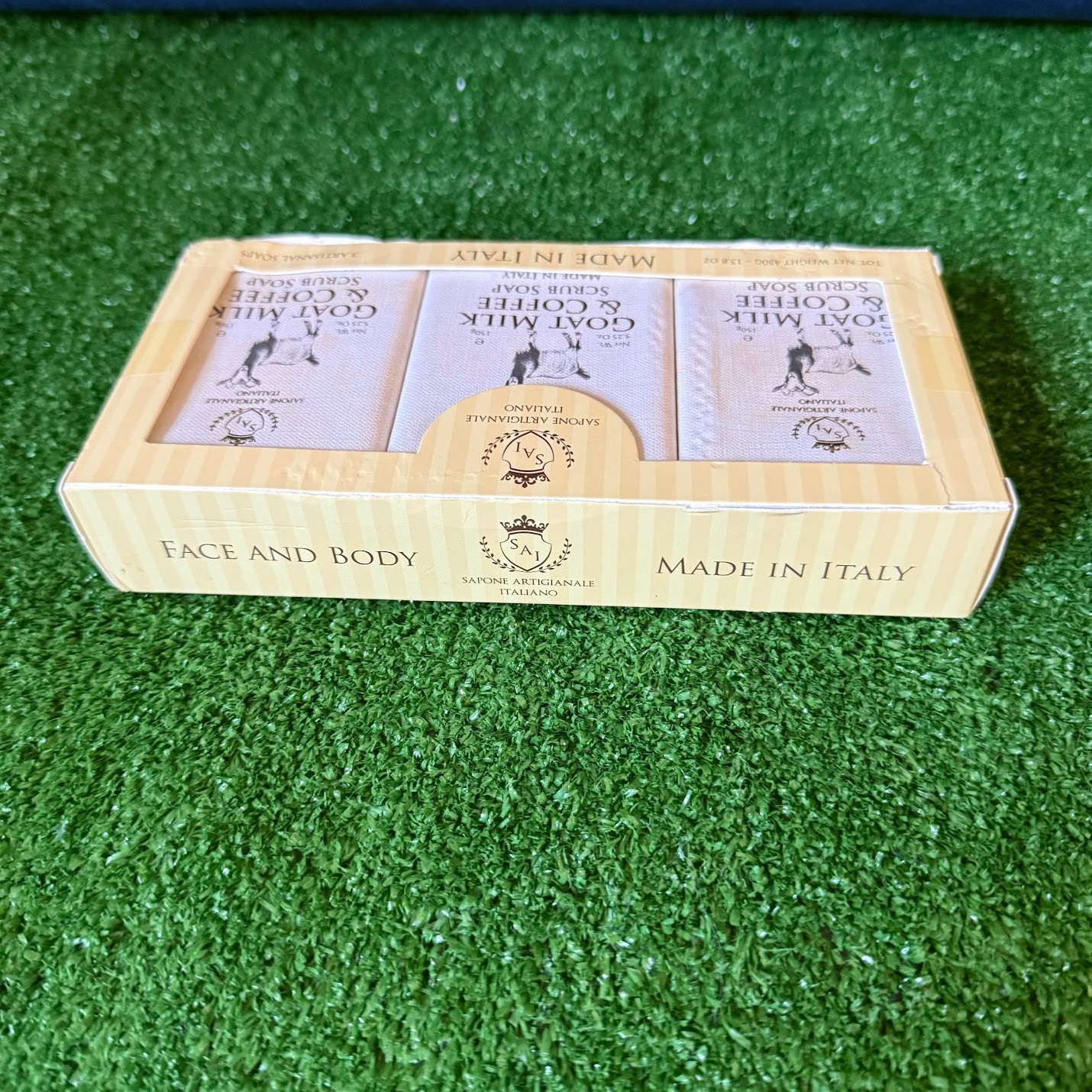 3-Pack Italian Artisan Goat Milk & Coffee Scrub Soap Bar NIB Made in Italy