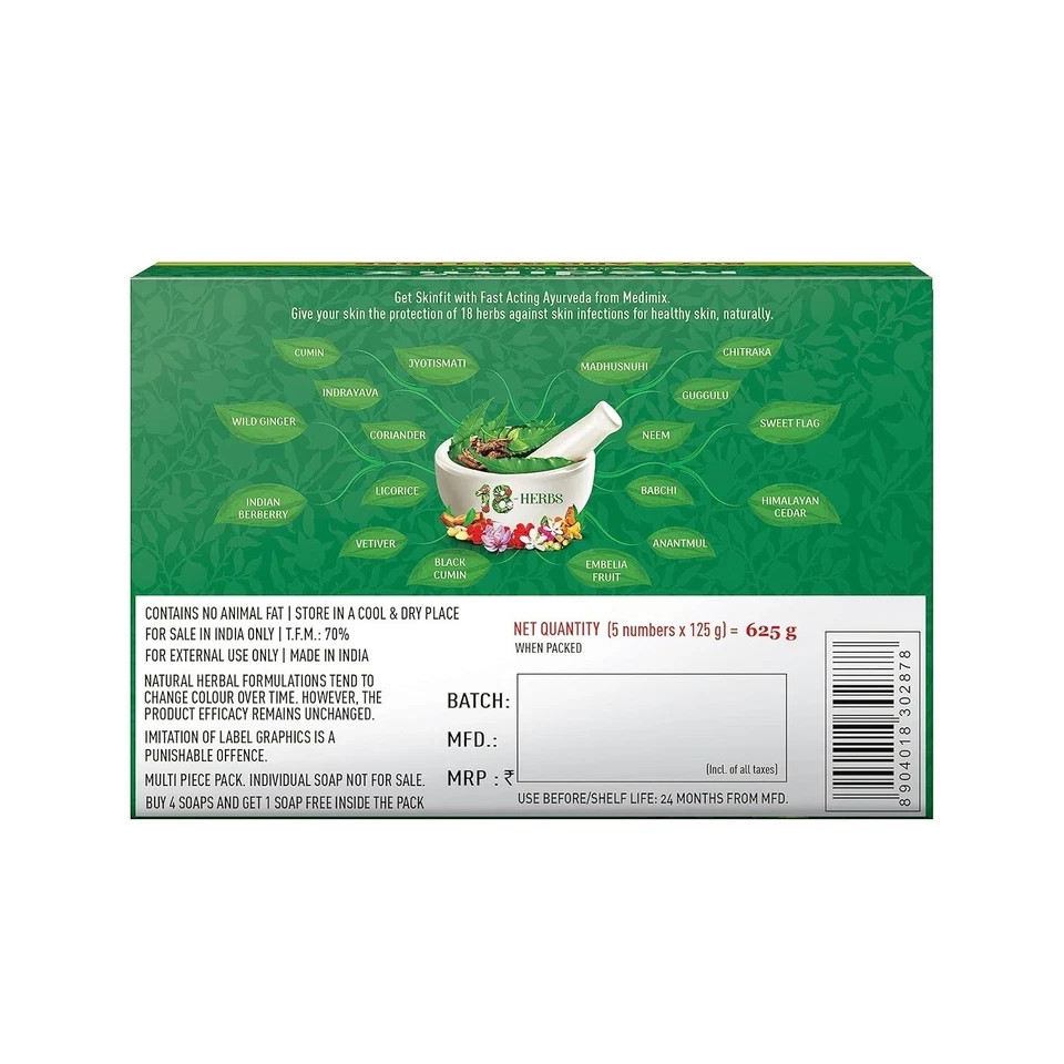 Medimix Ayurvedic Bathing Soap 125g x 5 Bars | Natural Herbal Cleanser |