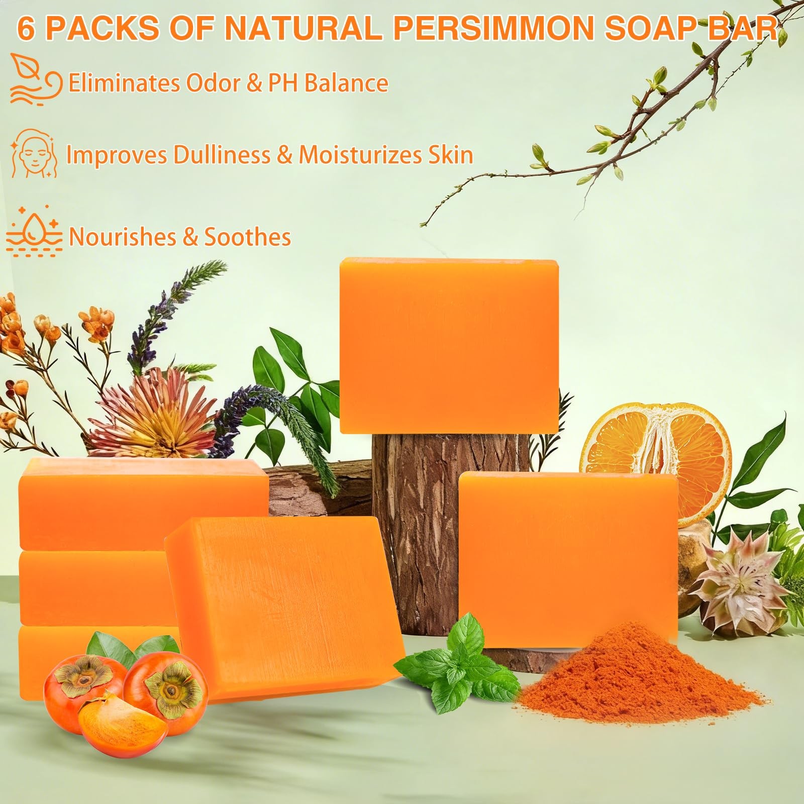6Pack Persimmon Soap Bar for Body Odor Japanese Persimmon Soap Eliminates Aging