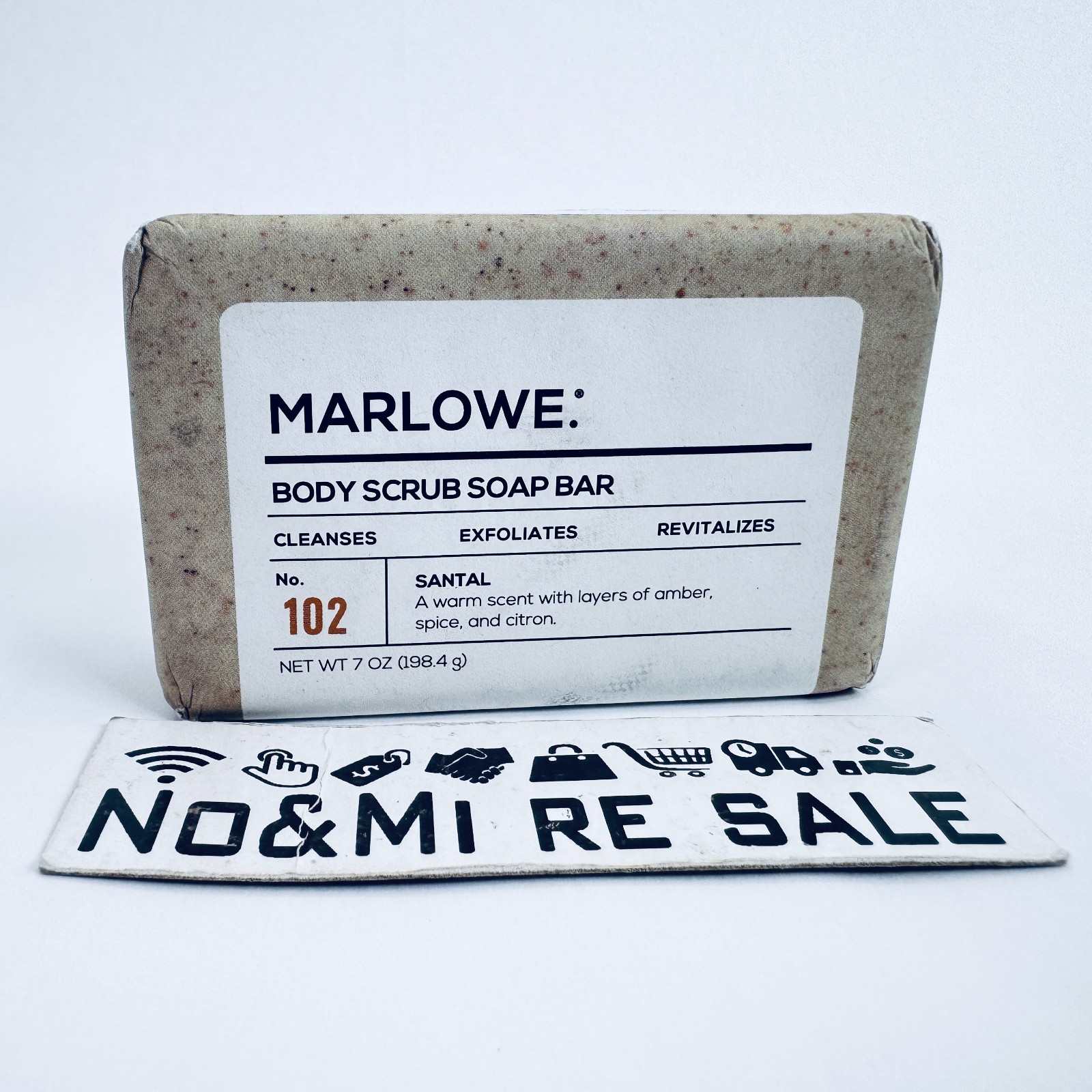 MARLOWE. No. 102 Body Scrub Soap, Exfoliating Soap Bar, Santal, 7 oz