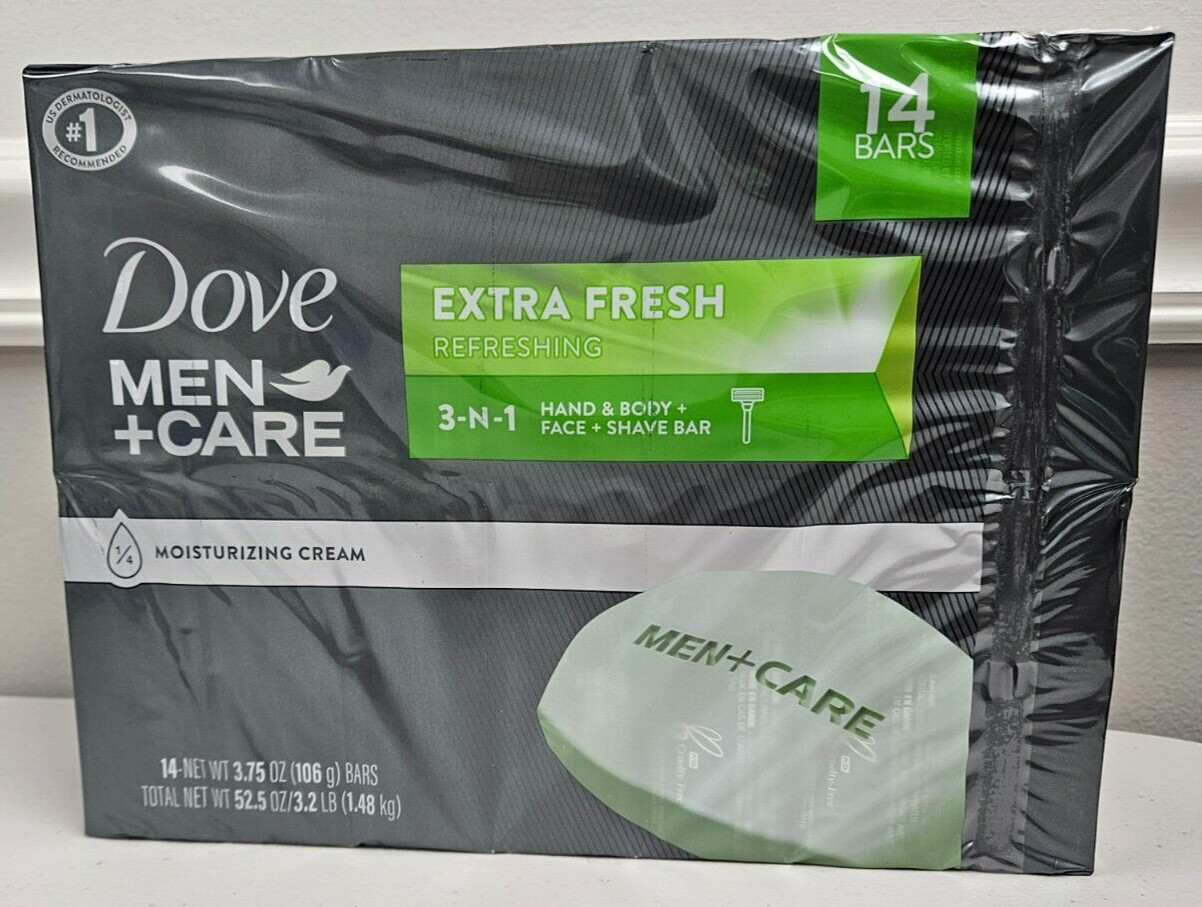 14 Dove Men Care Extra Fresh Soap Bar 3.75 oz 1/4 Moisturizing Cream Body + Face