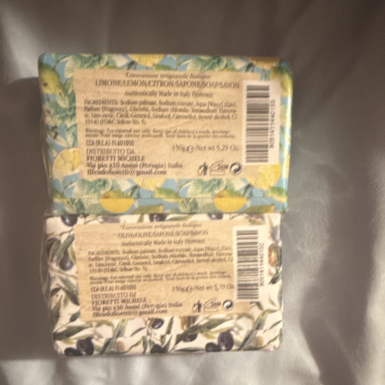 Assisi Perugia Handmade Lemon Soap Bar Lot of 2, 150g Each, Body & Hands
