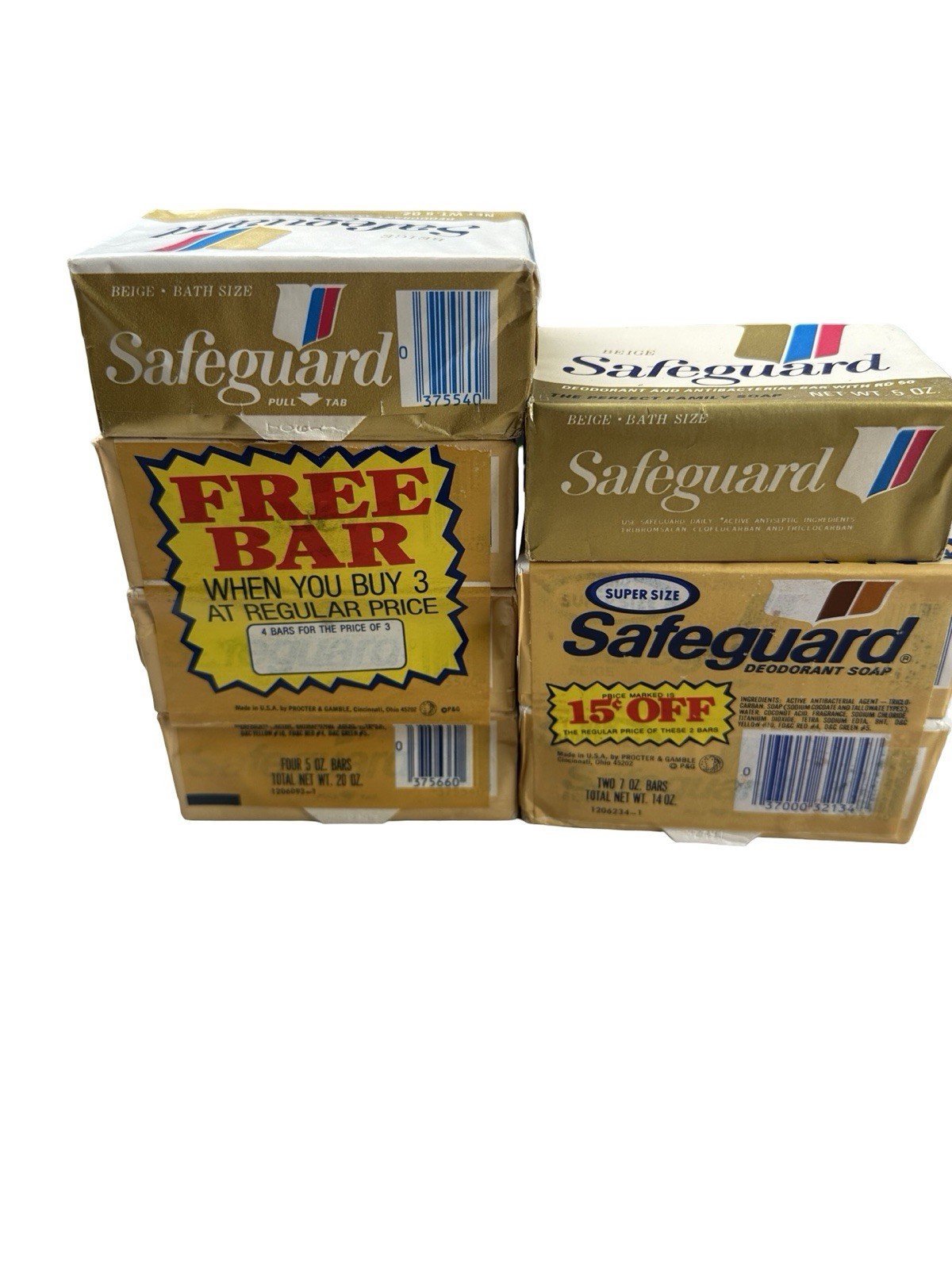 Vintage Safeguard Beige Deodorant Soap Lot 7 Bars Promo Packs Unopened Sealed