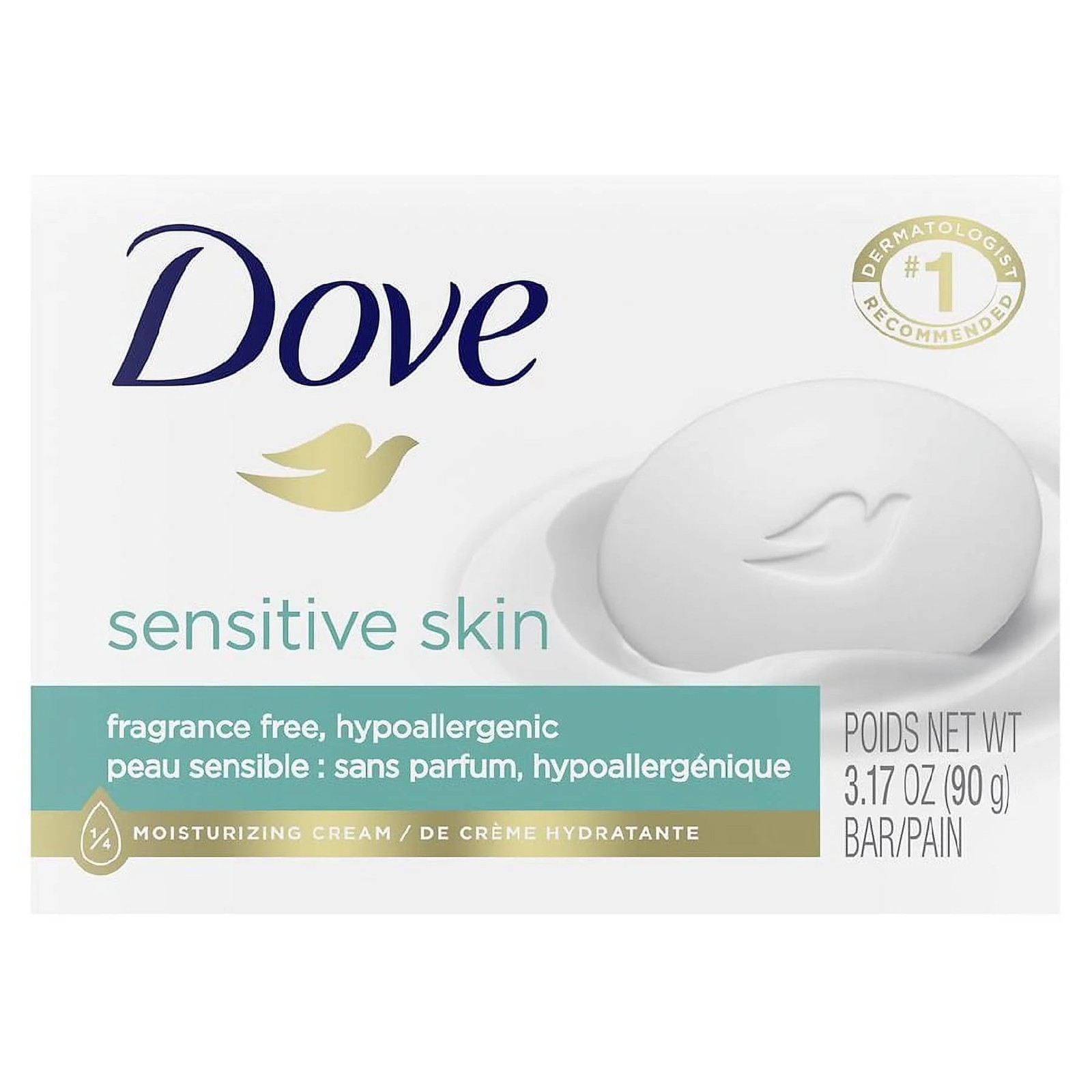 Dove Bar Soap for Sensitive Skin 3.15 oz (Pack of 4) 3.1 Ounce