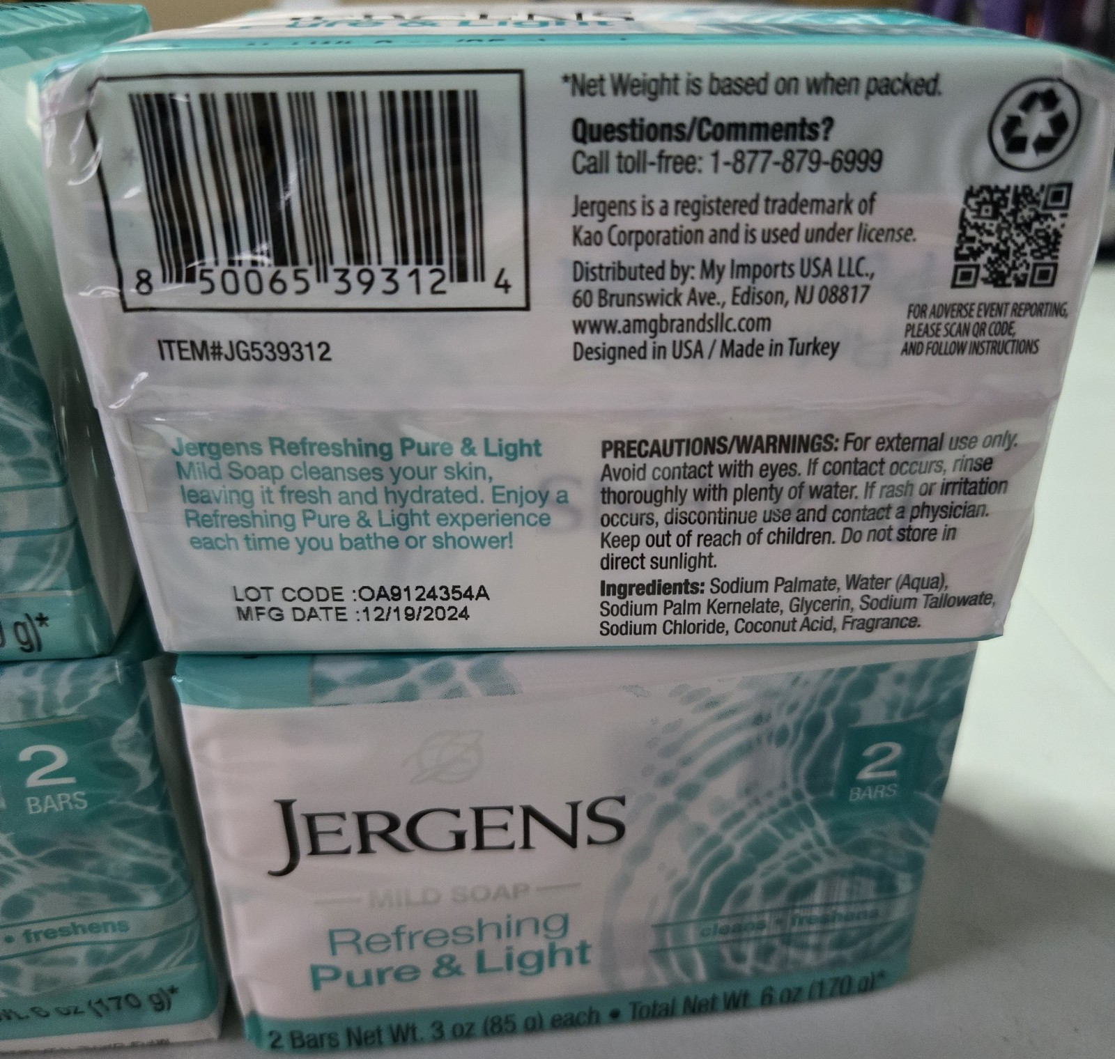 Jergens Mild Soap Fresh & Crisp Bars 3 oz Each 4 Packs of 2 (8 bars total)