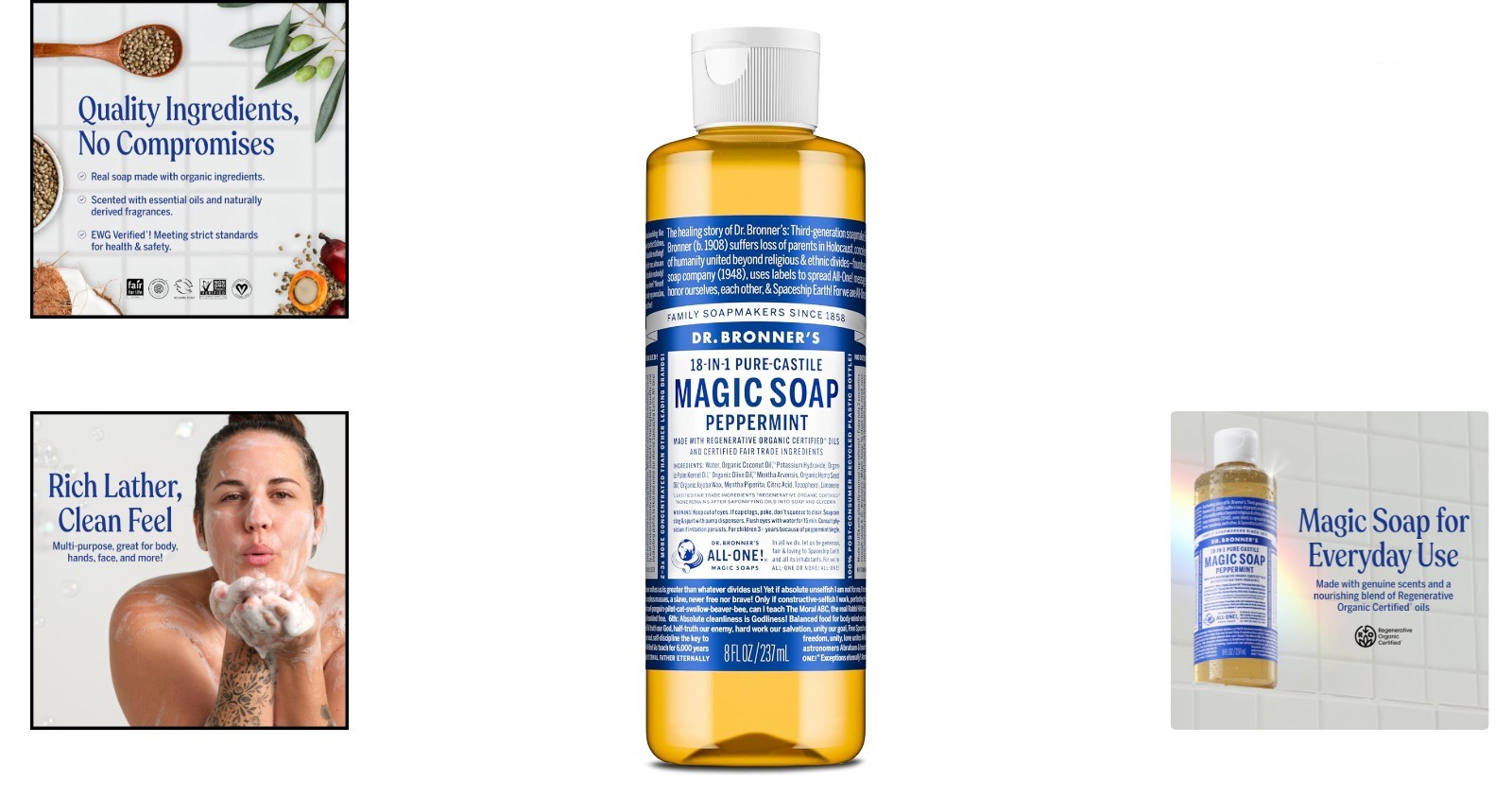 Gentle Peppermint Pure-Castile Soap 8oz – Made with Organic Oils & Fair Trade