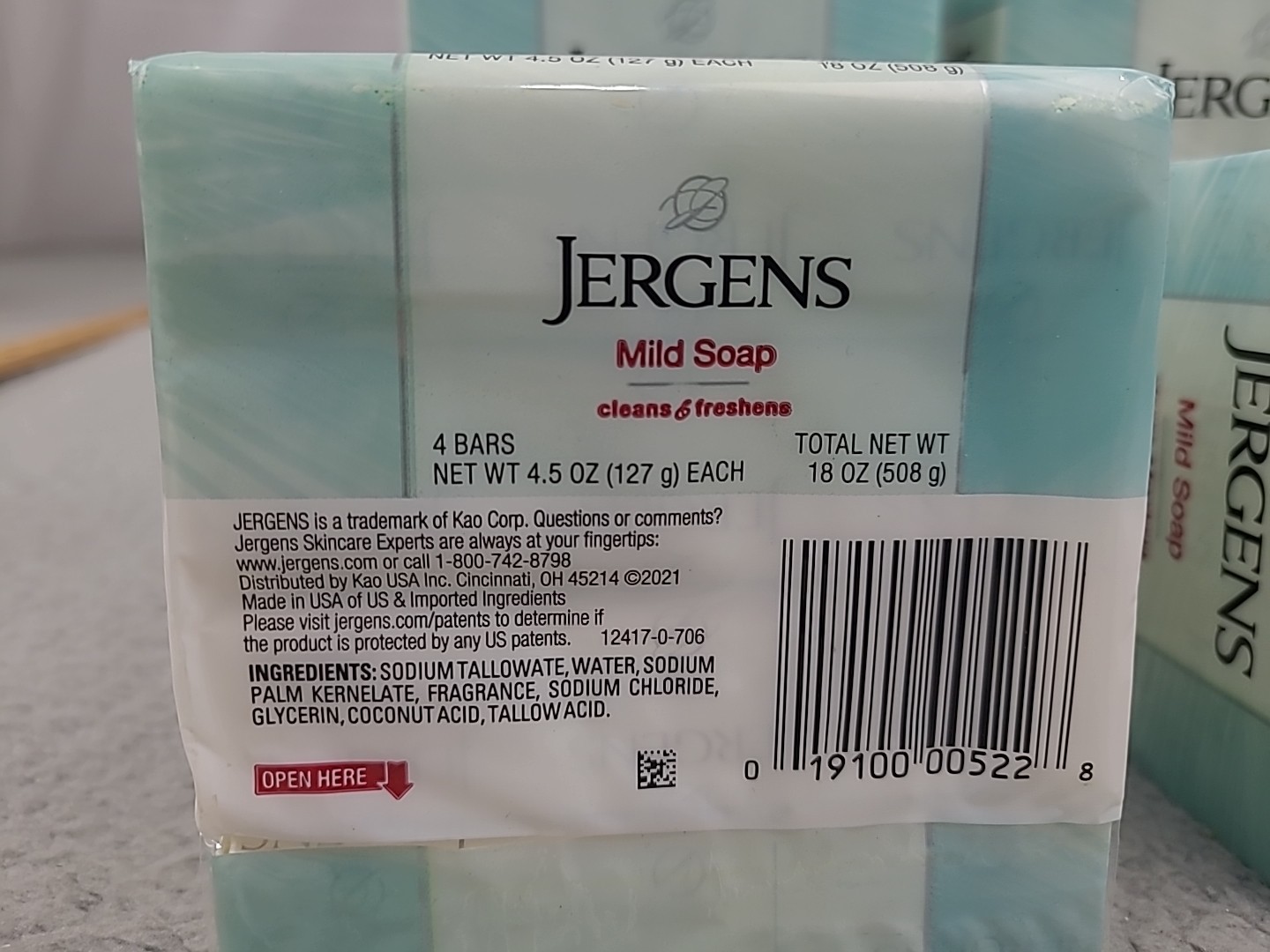 (4) Packs Jergens Mild Soap 4 Bars, 4.5oz Each, Total 16 BARS Per Pack BIG BARS.